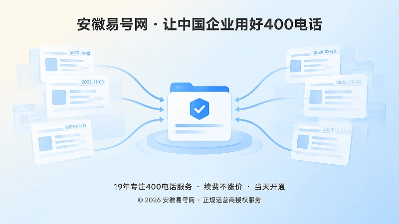 不同时间的400电话介绍信息归拢到可核验账户卡片的抽象插画